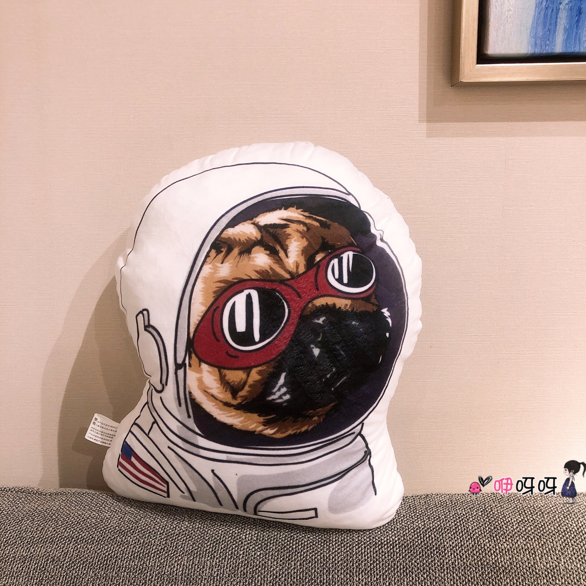 新卡通太空宇航员抱枕靠垫狗狗公仔毛绒玩具个性娃娃睡觉抱可爱床