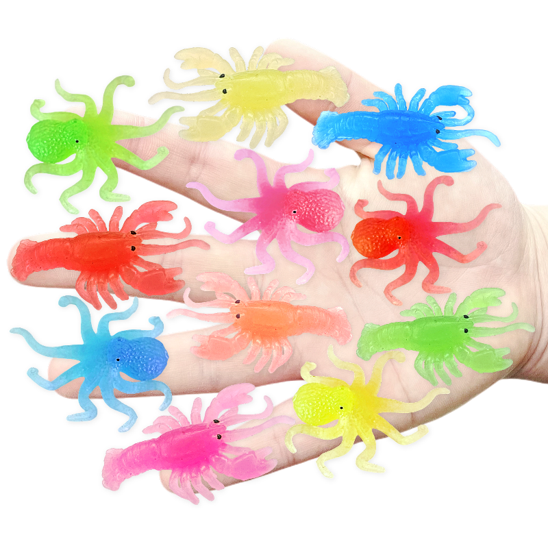 软胶仿真迷你小龙虾小章鱼八爪鱼套装幼儿园儿童认知海洋动物模型