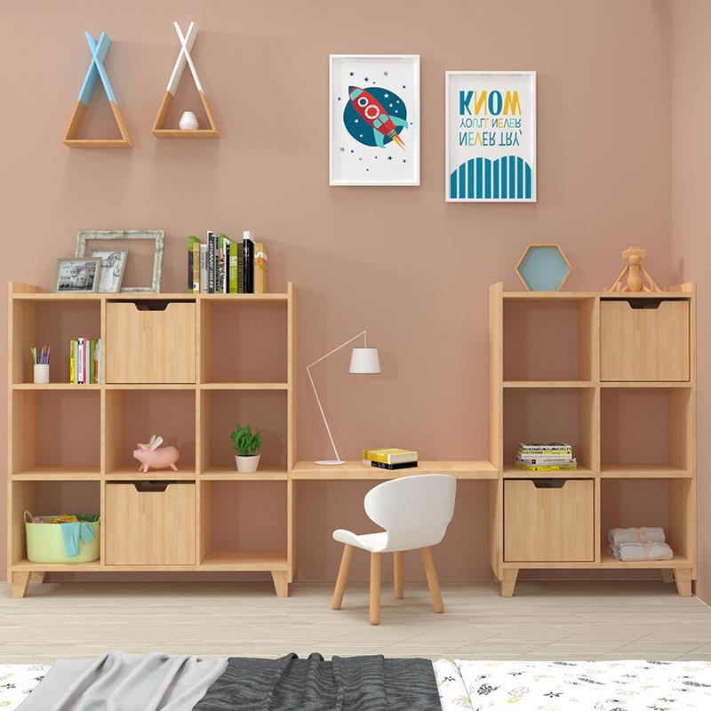 儿童房实木落地书架 现代方格置物架自由组合隔断卧室创意柜子