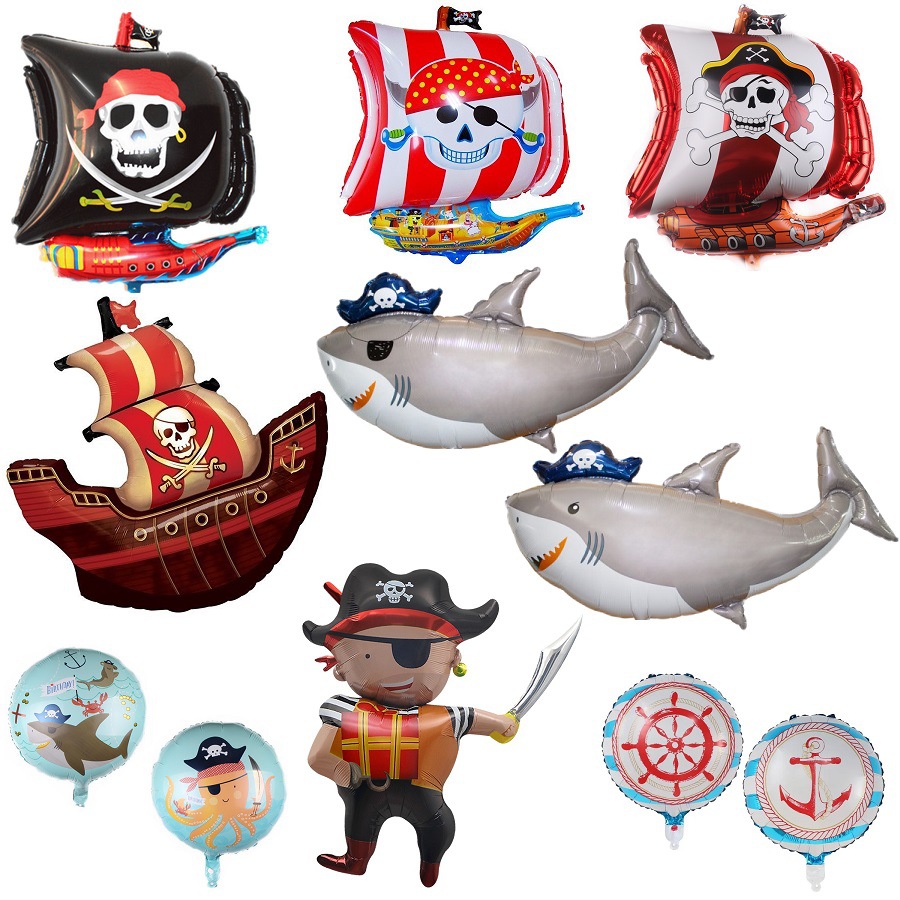 生日派对装饰具玩具汽球 加勒比海盗船长骷髅头主题造型铝膜气球