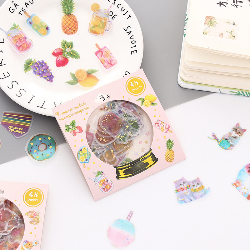 韩国创意烫金贴纸卡通水晶球系列贴纸包系列装饰贴纸手账贴48枚入