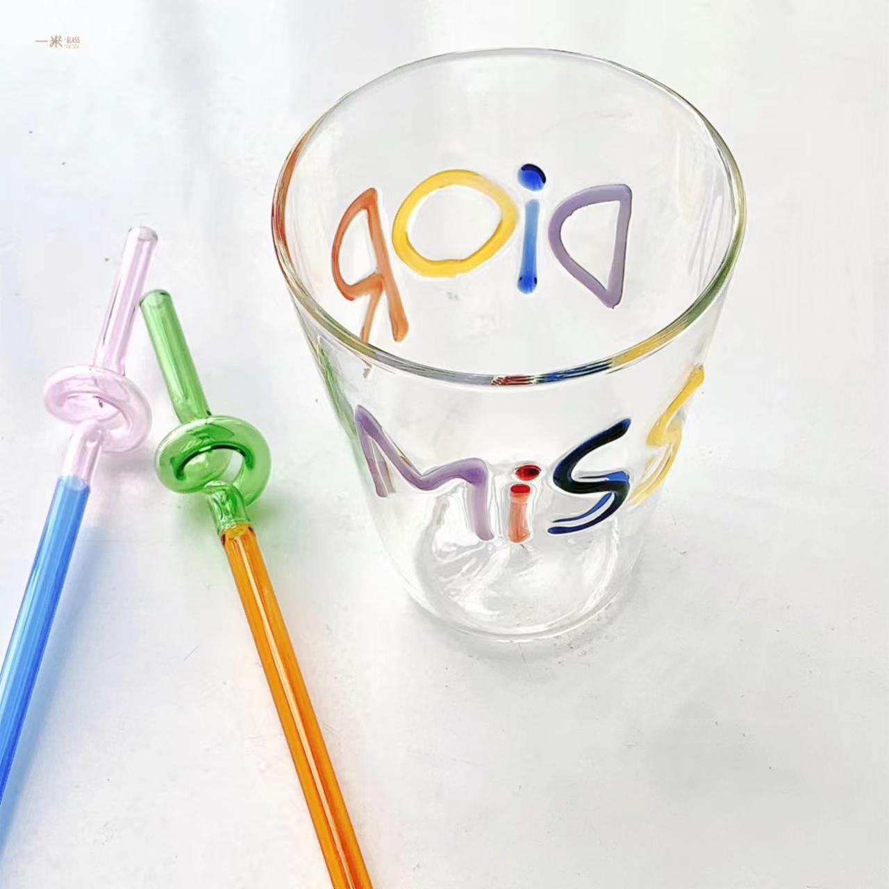 网红迪奥同款玻璃杯字母涂鸦水杯小众高级简约饮料杯ins风咖啡杯