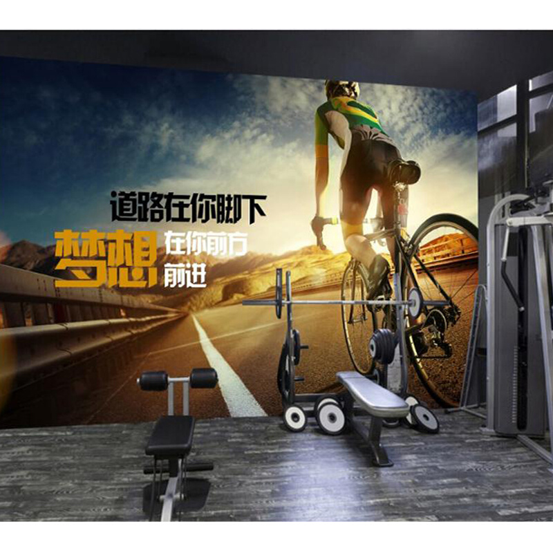 动感单车墙纸俱乐部体育馆瑜伽舞蹈室健身房主题壁纸运动工装壁画