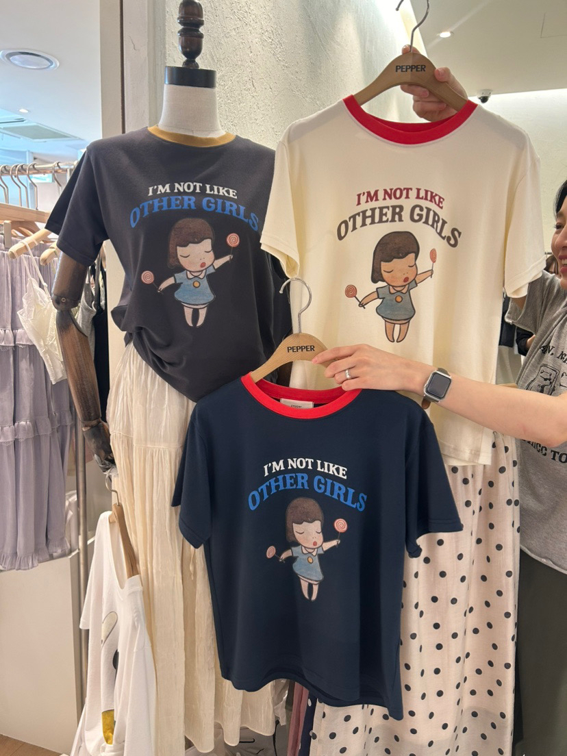 现PEPPER 女韩国东大门代购2024夏季卡通女孩跳舞圆领拼色短袖T恤