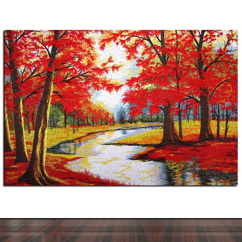 枫树林客厅卧室背景墙装饰画红叶秋天景色自然风景画客厅壁画自粘