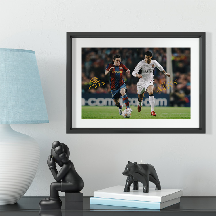 梅西C罗绝代双骄纪念相框 C罗梅西球迷礼物足球公园体彩酒吧装饰