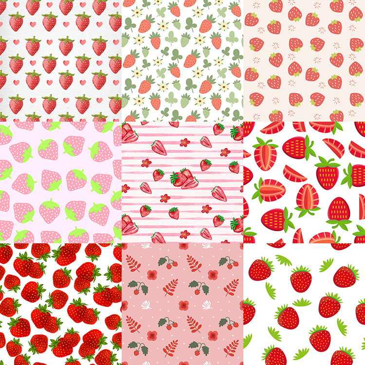 草莓水果背景 可爱卡通草莓果实切面拼接底纹 AI格式矢量设计素材