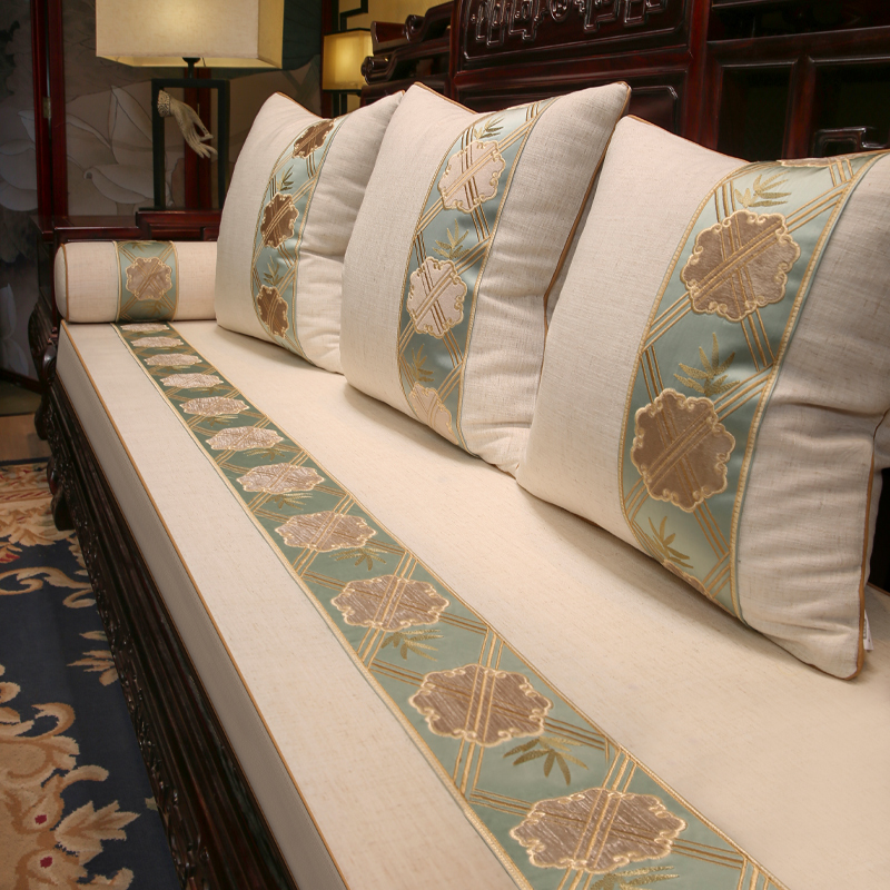 新中式红木沙发坐垫套棉麻乳胶垫套罩古典实木家具防滑海绵垫定制