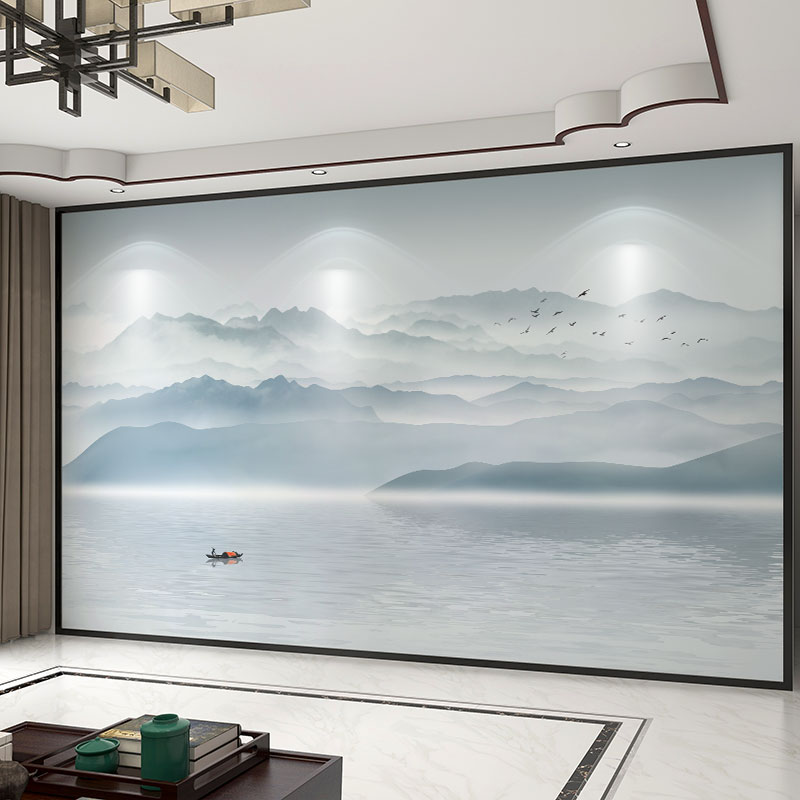 新中式电视背景墙墙布