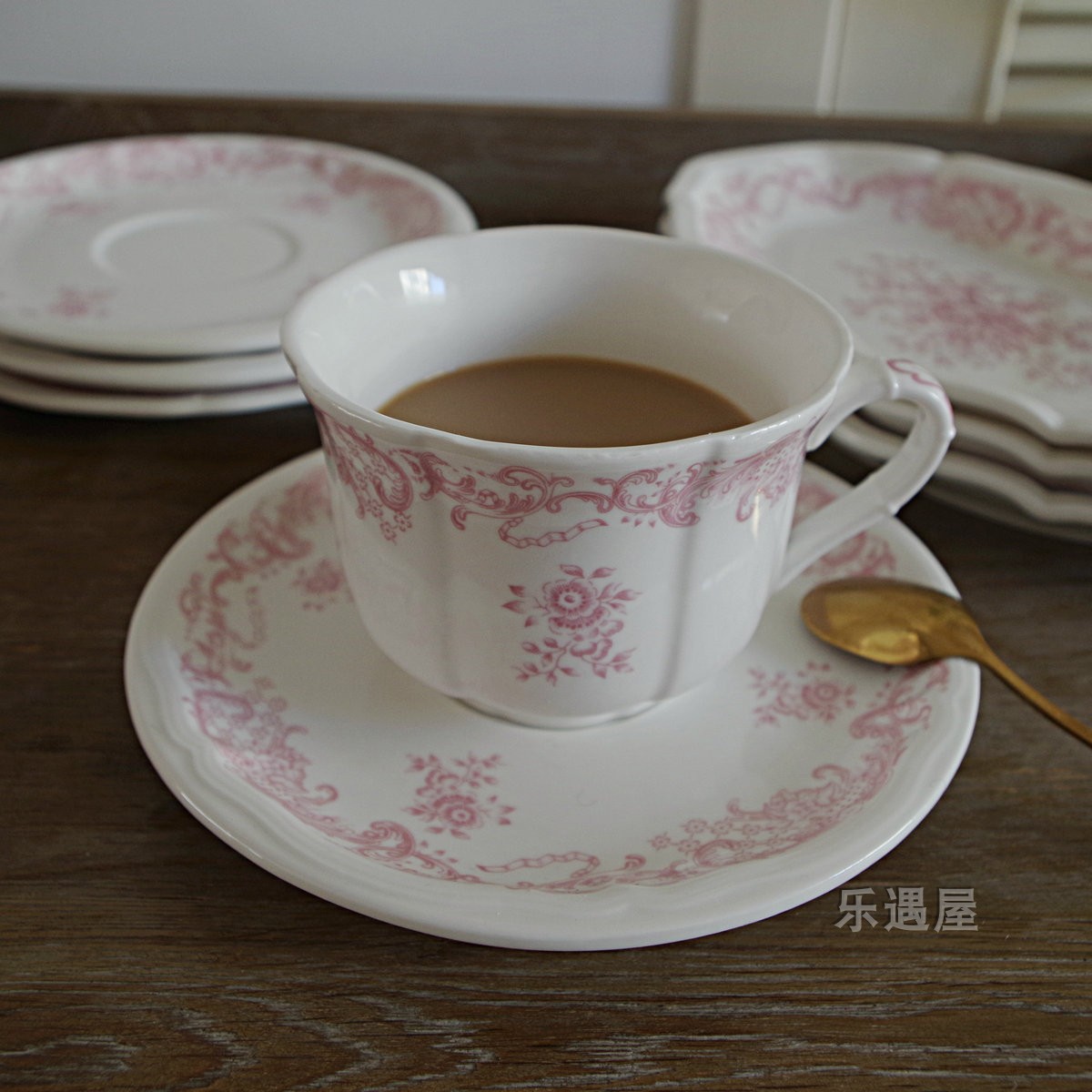 法式乡村 唯美中古风粉色花卉陶瓷咖啡杯碟 复古下午茶花茶杯碟