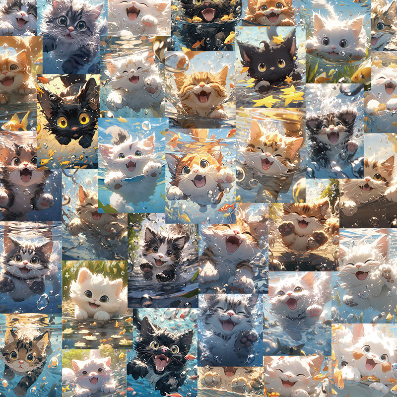 【原创】50张猫咪游泳贴纸小清晰手机壳防水ipad贴画笔记本电脑行李箱