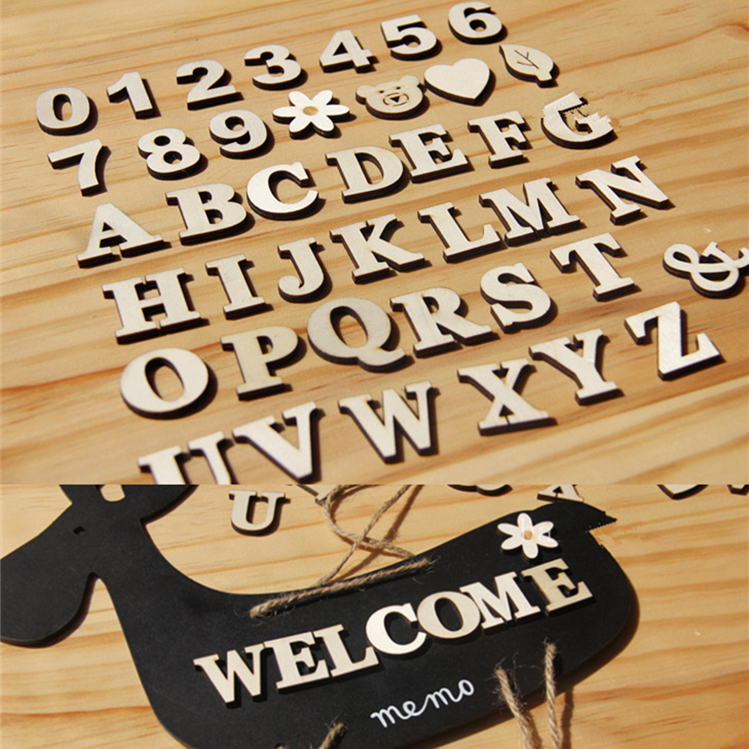 zakka木质英文字母数字木贴趣味DIY手工美术家居装饰品自粘木头贴