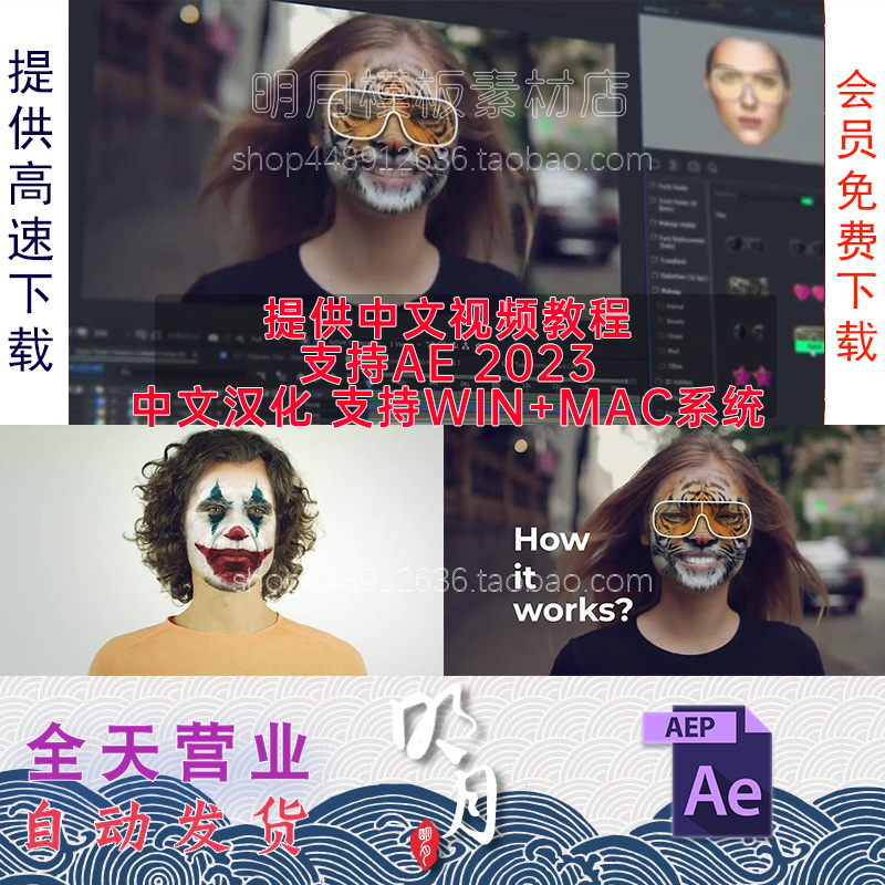 中文Face Tools恶搞搞笑变脸motion Bro 抖音特效视频教程AE插件