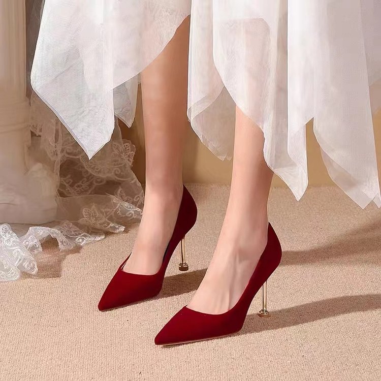酒红色结婚鞋子女秀禾服婚纱两穿法式新娘鞋高跟小众高级感不累脚