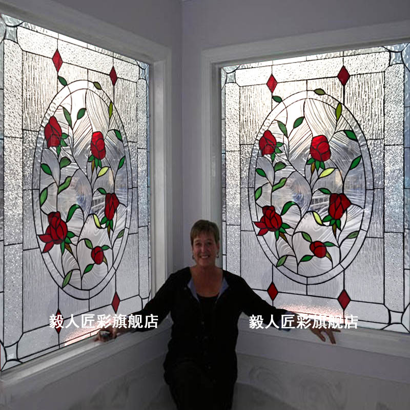 简约艺术玻璃教堂蒂凡尼彩色镶嵌门窗隔断屏风吊顶阳台客厅包邮