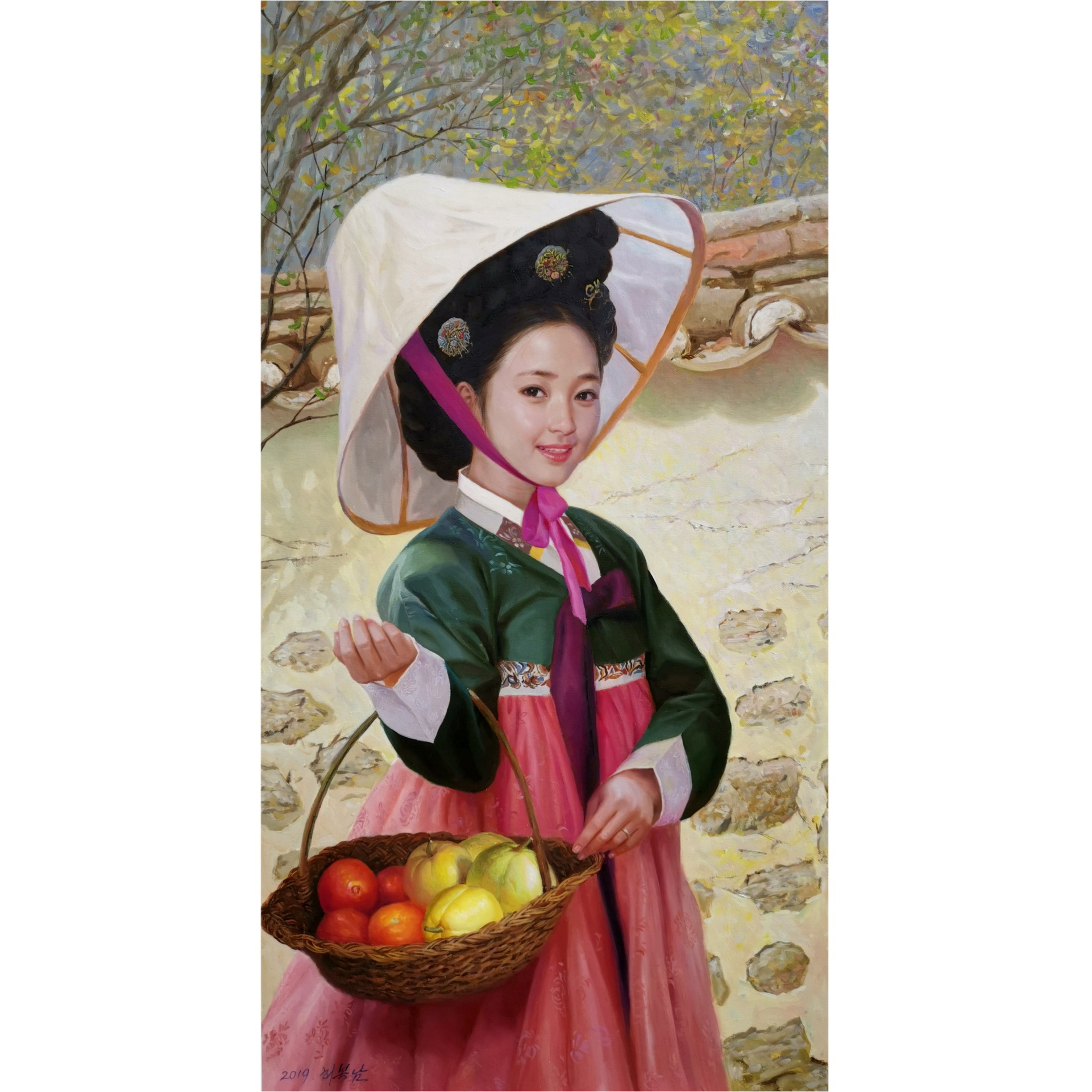 照片油画许福南《秋色》朝鲜画拍卖人物写实画 大卫画廊