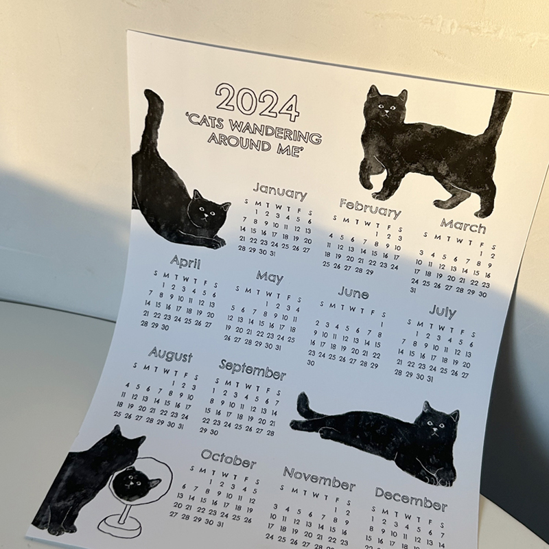 agoodpicture 2024猫猫日历 |原创可爱插画年历海报简约新年礼物