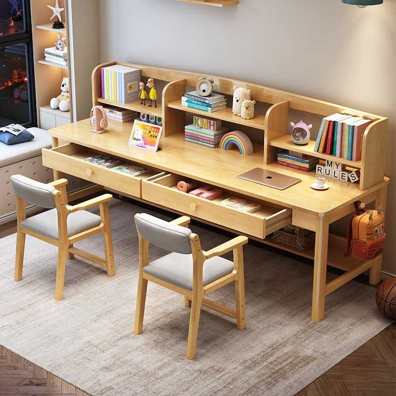 双人实木书桌客厅长条桌家用卧室儿童学习桌多人办公电脑桌写字桌