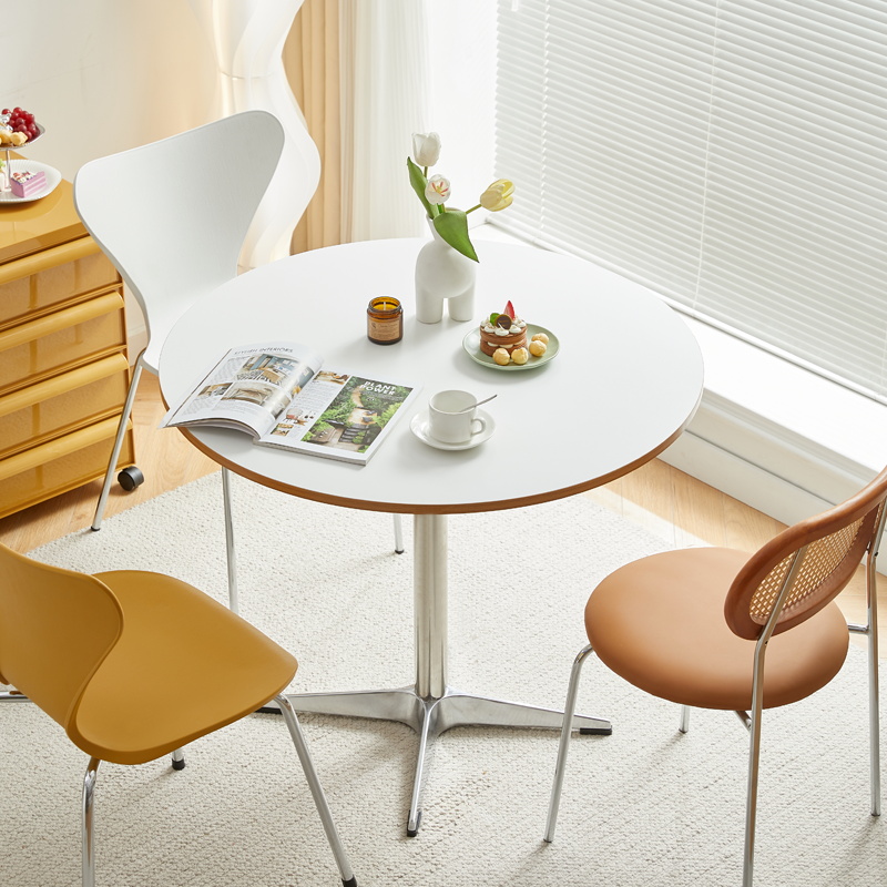 网红伊姆斯餐桌家用小户型圆桌设计师洽谈办公桌ins中古咖啡桌子