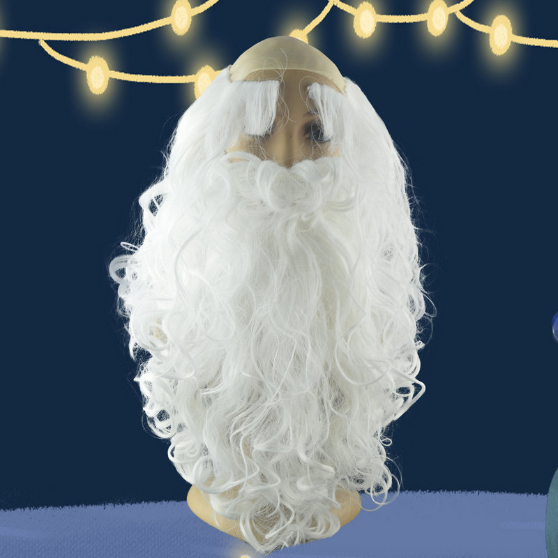 圣诞老人装饰品加长白色胡须头套圣诞节表演老人衣服胡子眉毛假发