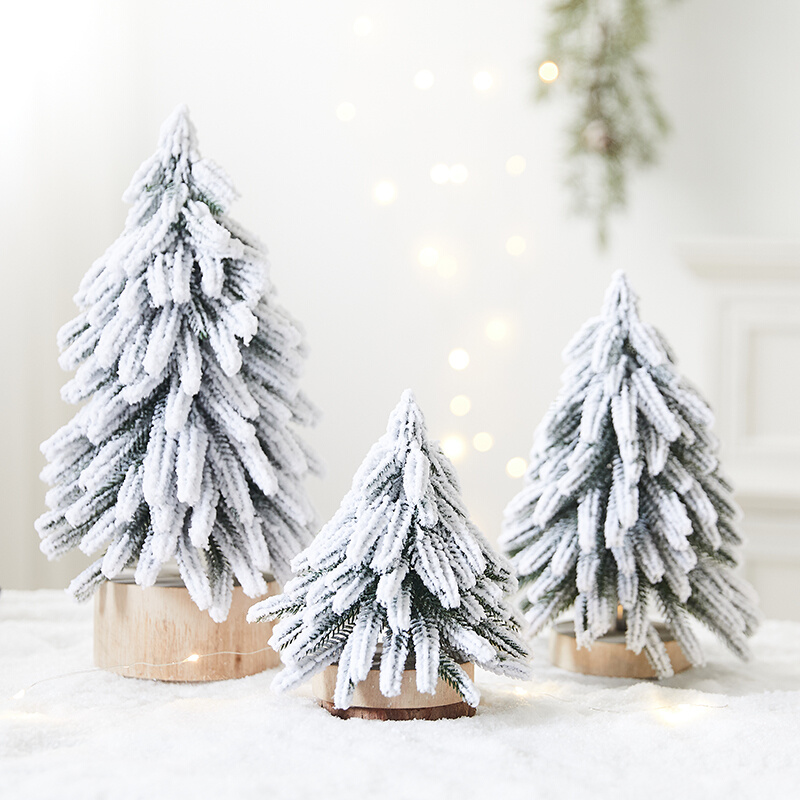 圣诞节精美落雪植绒圣诞树唯美氛围桌面摆件家居装饰品圣诞PE小树