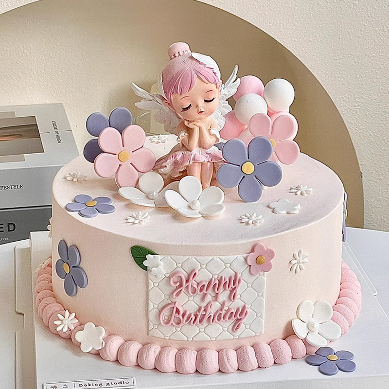贝拉公主蛋糕装饰摆件女孩生日蛋糕摆件安妮宝贝刺绣蝴蝶花朵插件