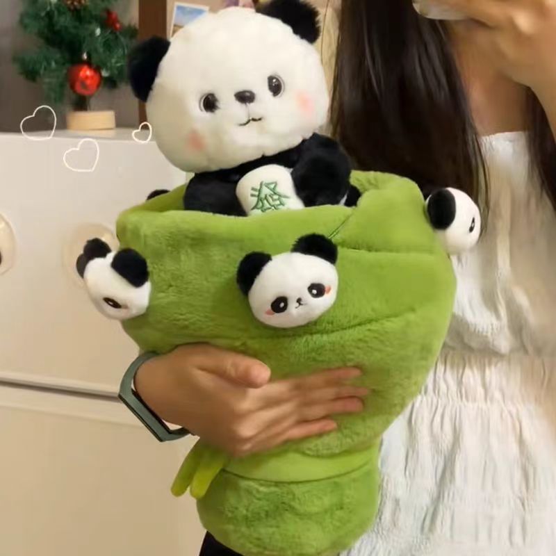 正版原创四川麻将熊猫花束毛绒玩偶公仔创意摆件可爱女生生日礼物