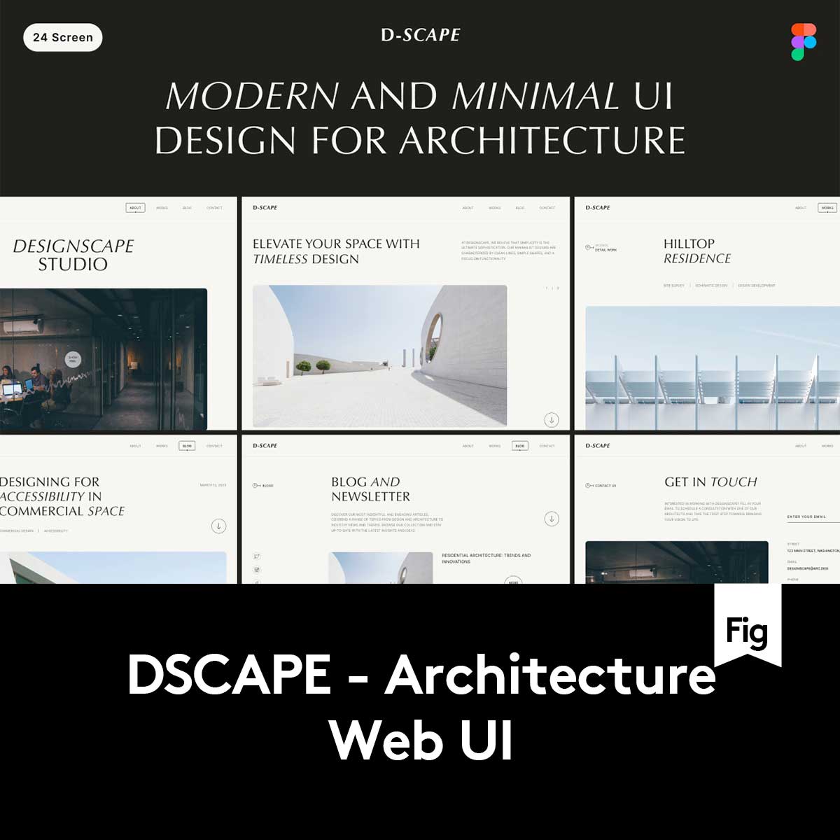 24屏现代简约室内设计作品集建筑公司网站登陆界面设计Figma模板