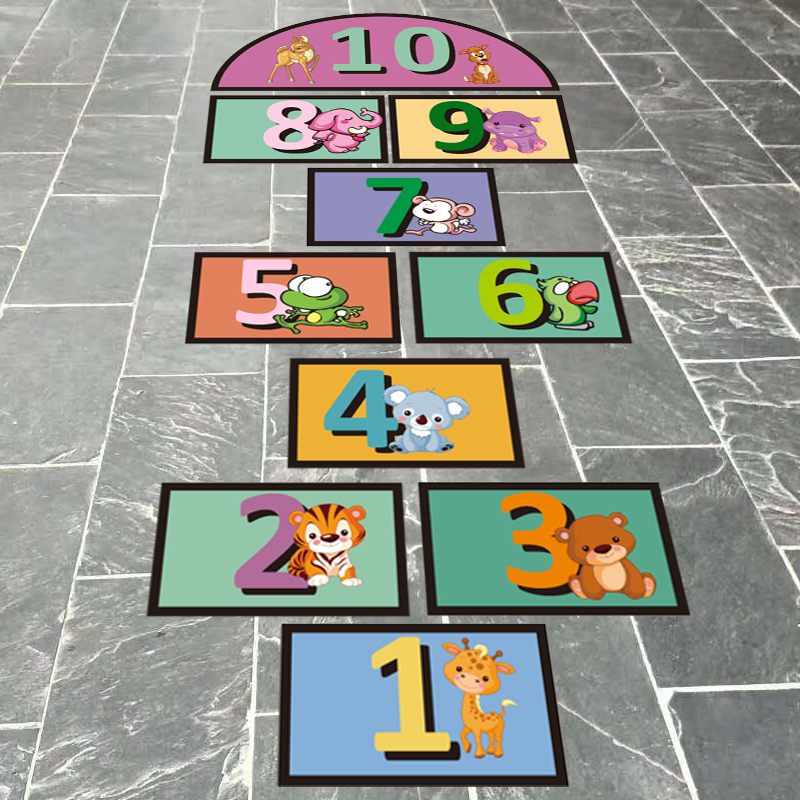 户内跳房子可移除地贴跳格子数字游戏幼儿园学校儿童卡通装饰墙贴