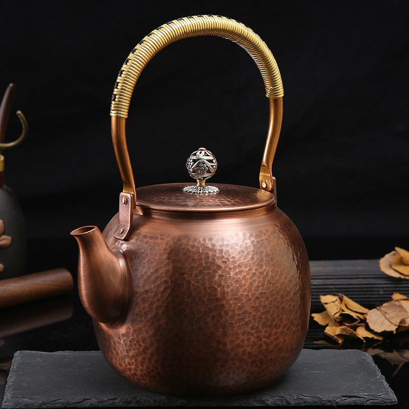 中式复古老手艺高锤纹铜壶纯铜茶具泡茶壶速热养生会客加厚烧水壶