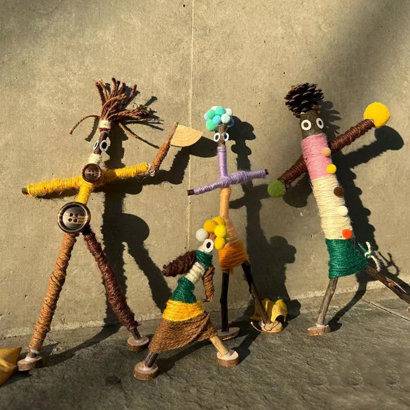 创意手工diy树枝小人摆件幼儿园自制玩具课程编织区环创材料投放