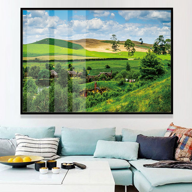霍比特村庄新西兰风景装饰画绿色开阔养眼晶瓷画家庭客厅沙发挂画