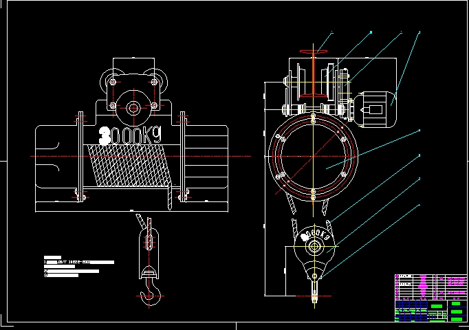 3t单钩移动电动葫芦设计2D图机械CAD+说明素材