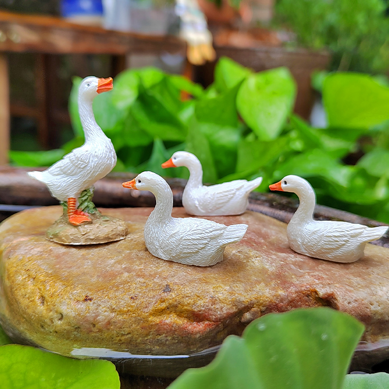 迷你小白鸭子动物摆件花园庭院假山小水池阳台盆景盆栽造景装饰品