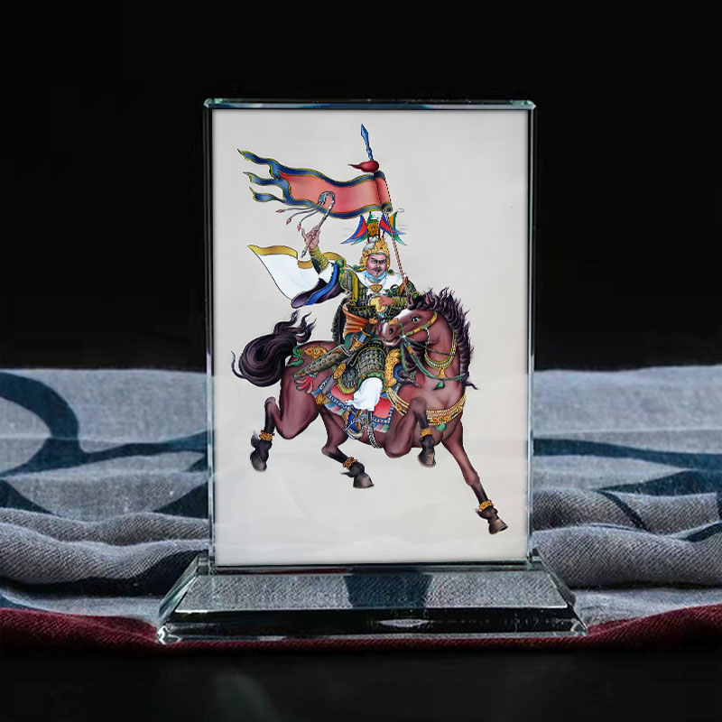格萨尔王觉如画像水晶玻璃摆件工艺品摆台藏族英雄古人物来图定制