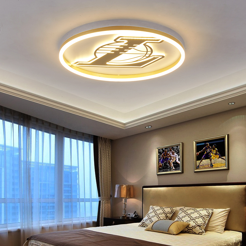 2021年LED现代简约NBA篮球卧室吸顶灯男孩房间湖人圆形超亮灯具