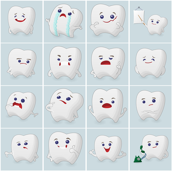 A1028矢量AI设计素材 卡通牙齿表情微笑哭泣牙医插图头像