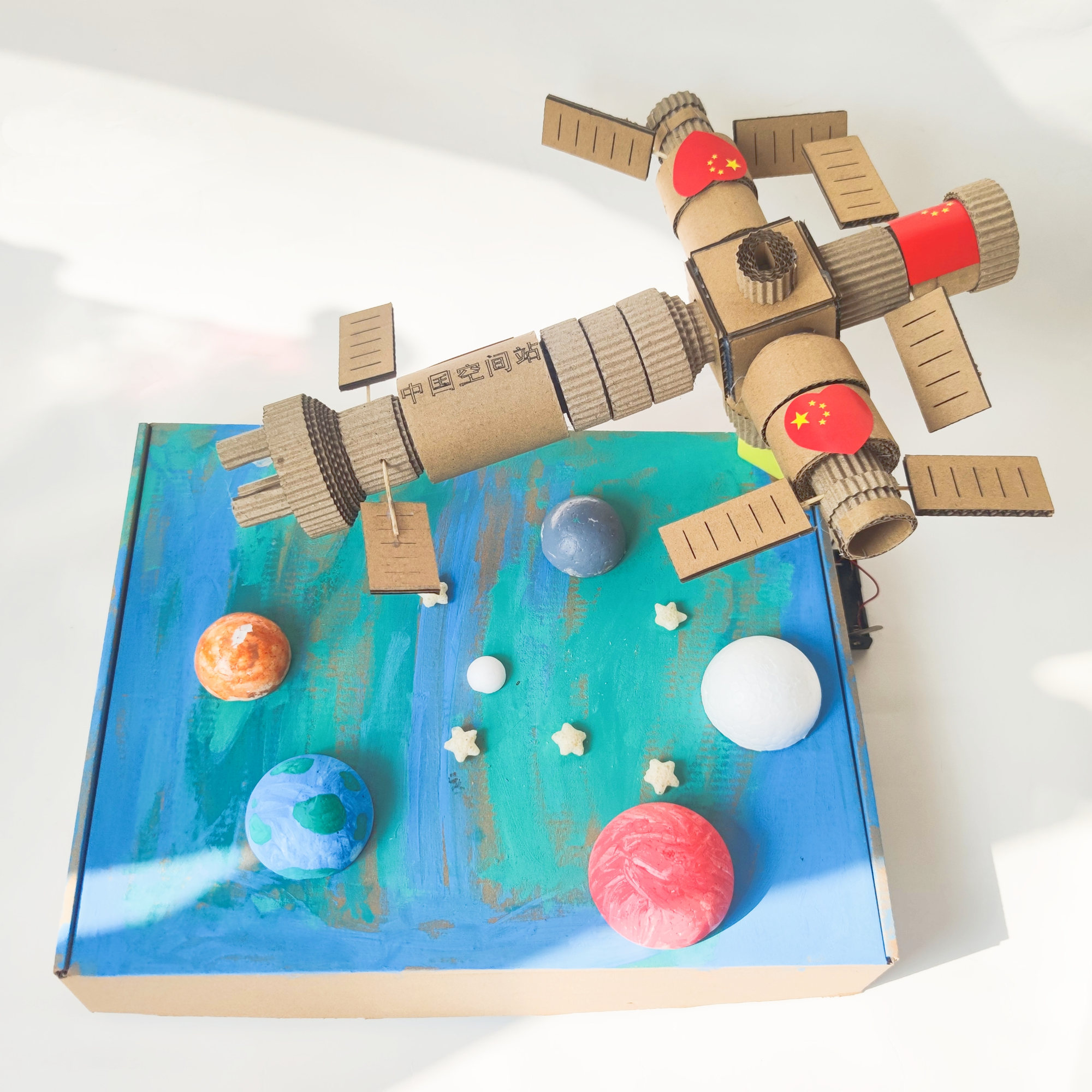 新款自制空间站手工材料包 瓦楞纸diy航天科技小制作儿童创意教具