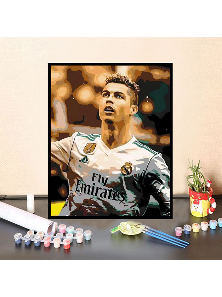 diy数字油画手绘世界杯足球明星人物手工填充油彩卧室装饰画 梅西