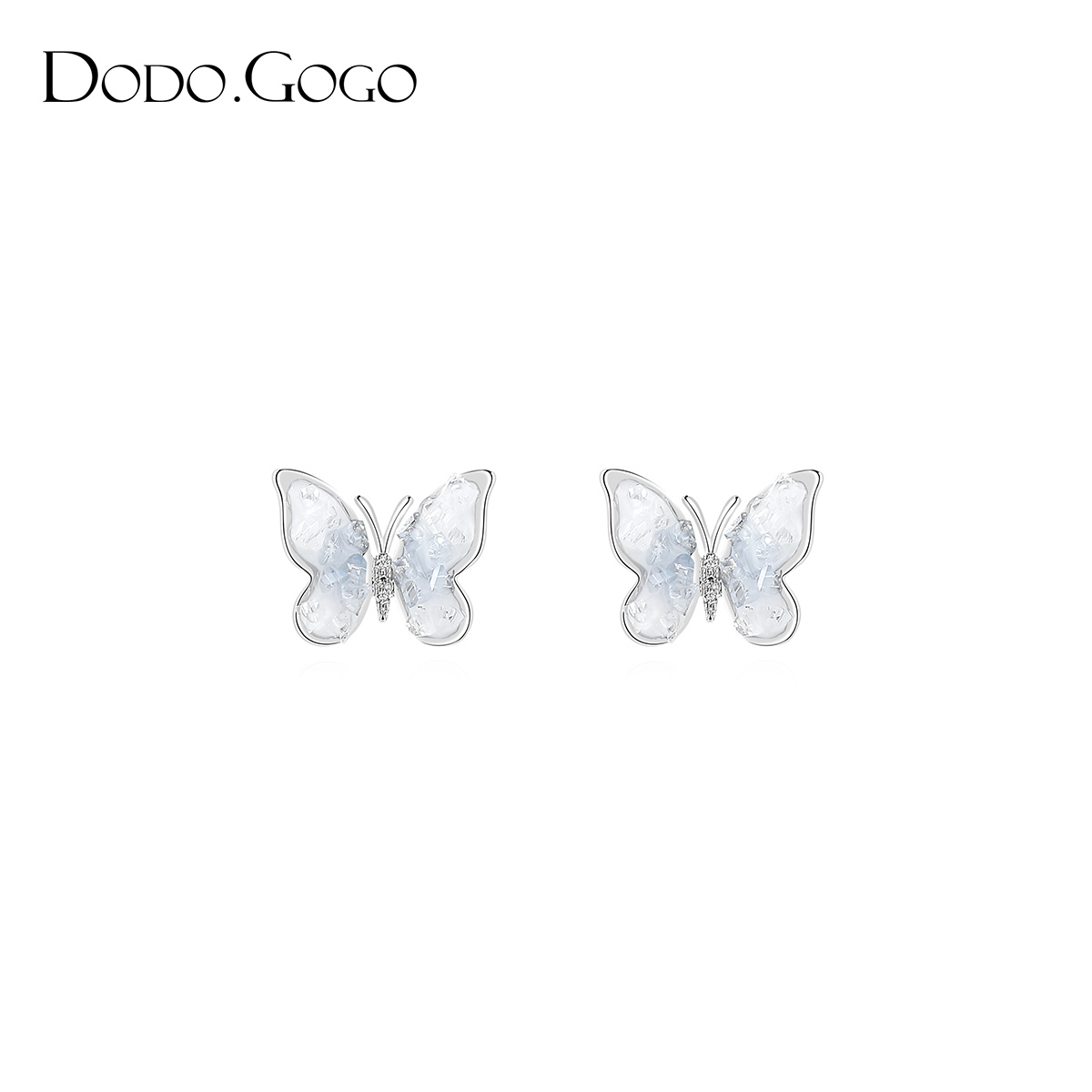 DODOGOGO水晶蝴蝶耳环女小众设计感高级银针耳钉适合春天的耳饰