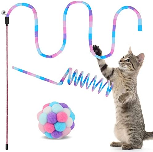 TUSATIY Cat Toys 3Pack  Cat Wand Toy Cat Fuzzy Balls with Be