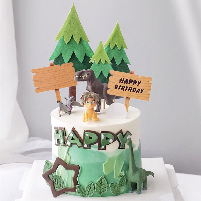 恐龙小男孩生日蛋糕装饰摆件森林小恐龙雷龙翼龙霸王龙甜品台插件