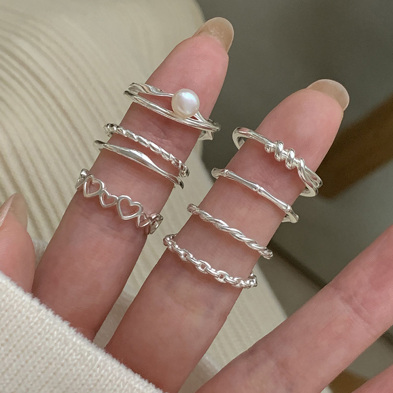 为晚s925纯银珍珠戒指女款小众设计高级感食指戒时尚简约个性指环