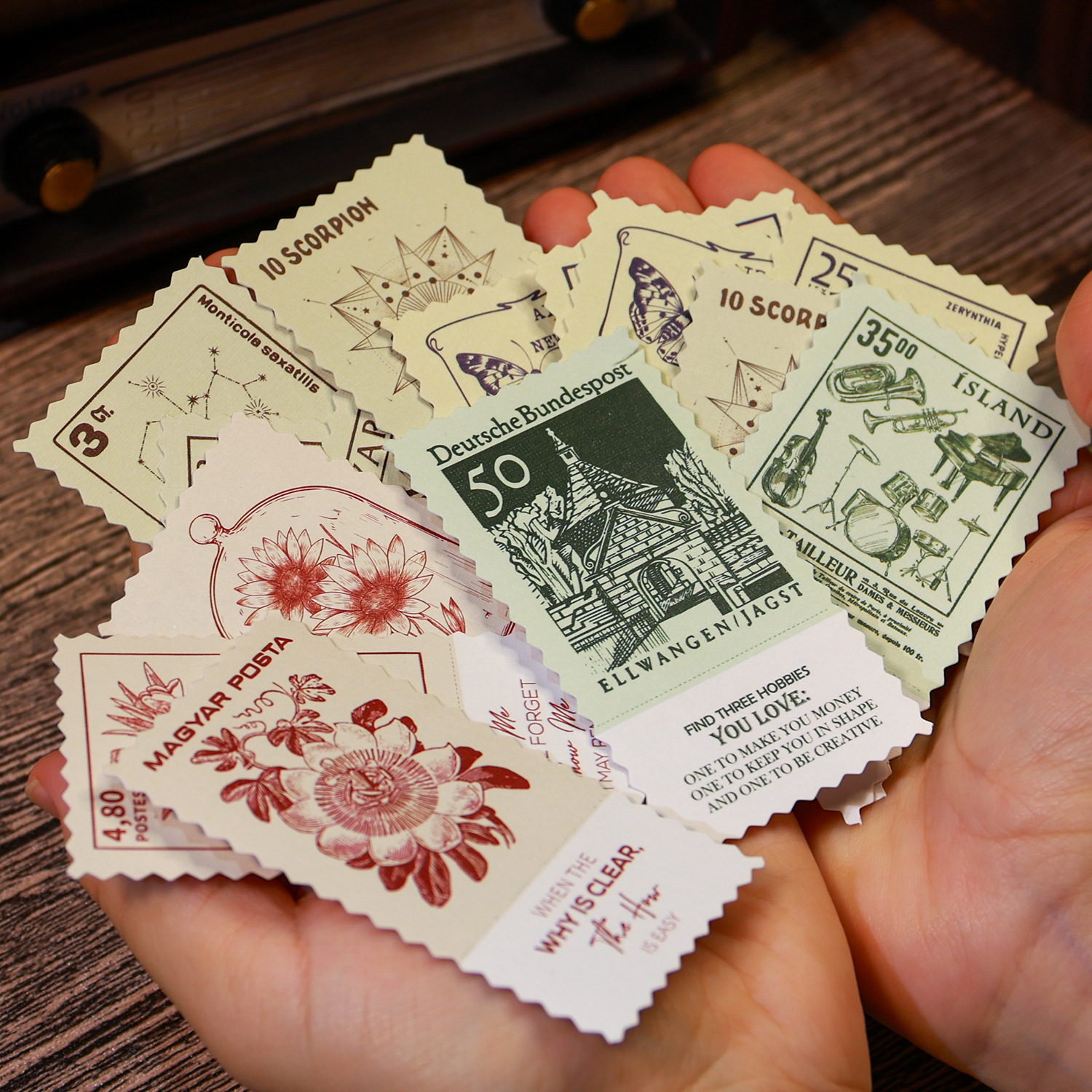 特种纸邮票主题贴纸 复古植wu花卉城市动物手帐日记装饰贴画