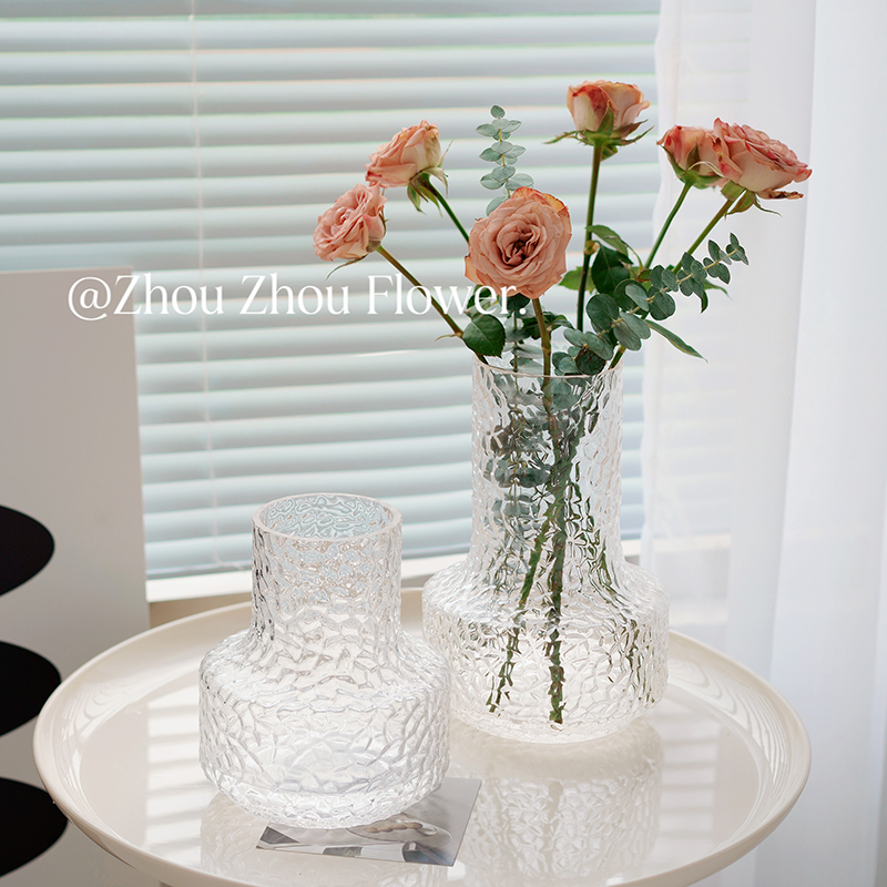 现代简约高级感花瓶摆件网红冰川透明玻璃水养插花家居客厅软装饰