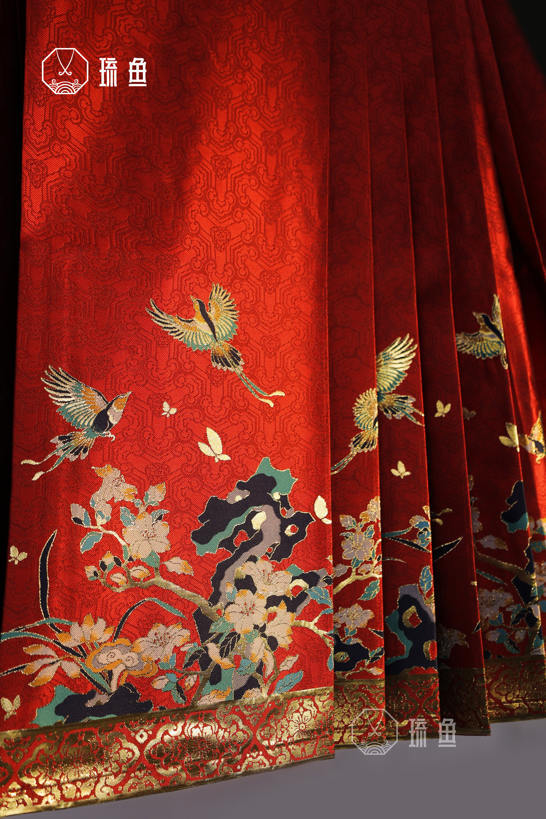 琉鱼汉服新款喜鹊马面裙4.5米仿妆花缎面传统中国风汉元素新中式