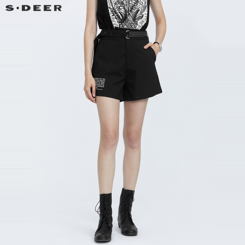 sdeer圣迪奥时尚腰带设计感撞色条纹字母印花A字短裤S21280911