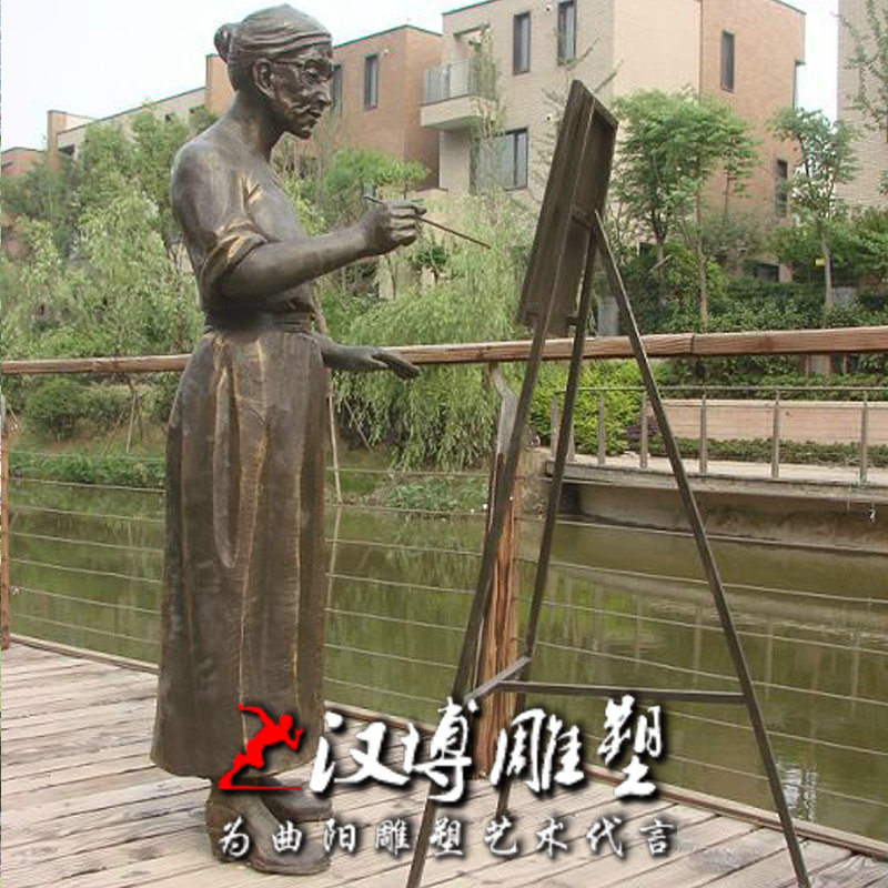 广场公园女生画画主题人物雕塑玻璃钢仿铜认真绘画美术主题雕塑