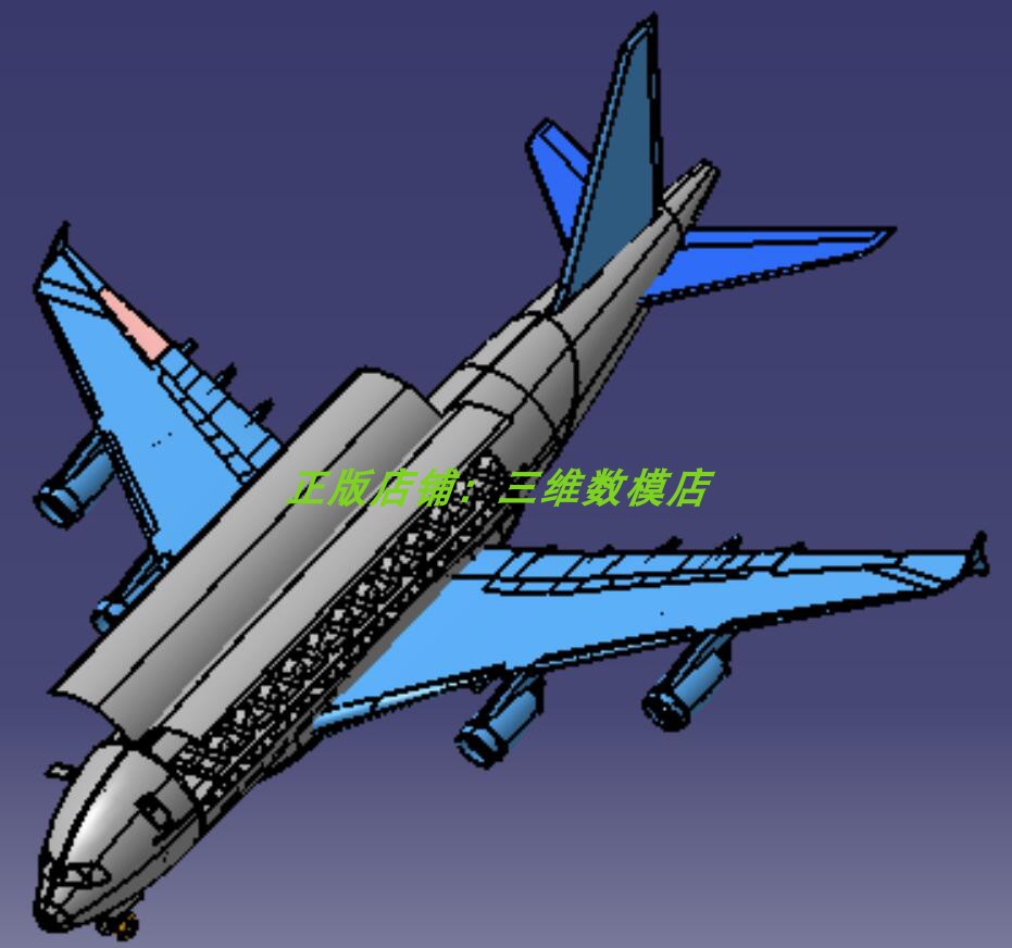 空客A380大型客机带座椅子飞机翼驾驶室涡扇缩小3D三维几何数模型