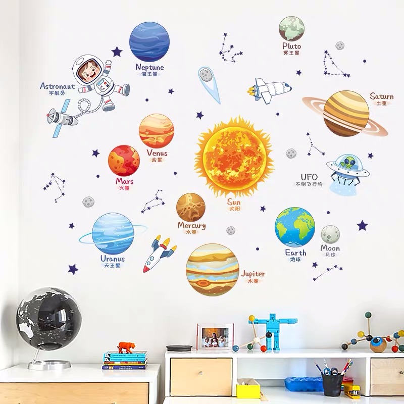 幼儿园关于太空的主题装饰星空主题墙卡通太空主题墙纸宇宙贴纸画